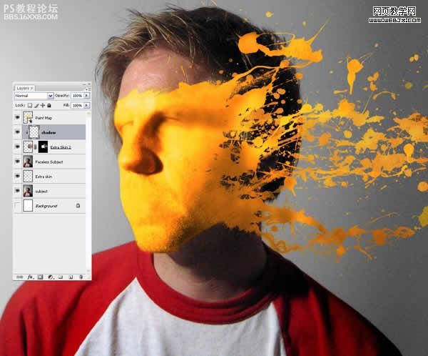 photoshop做泼到脸上的油漆效果