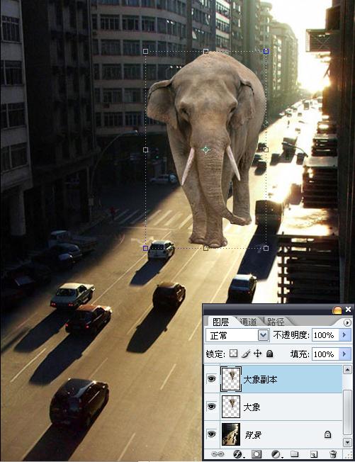 PS合成照片教程:城中大象