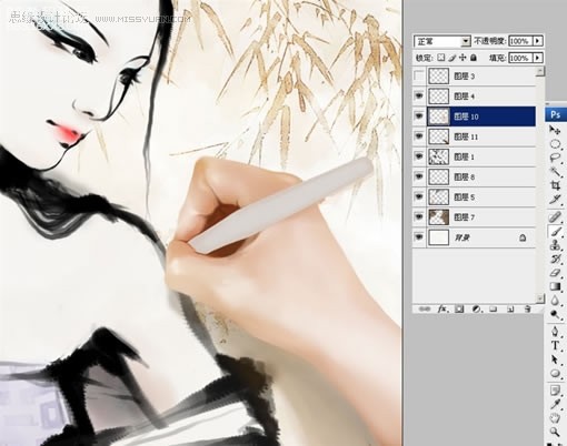 photoshop手繪教程:水墨風格美女