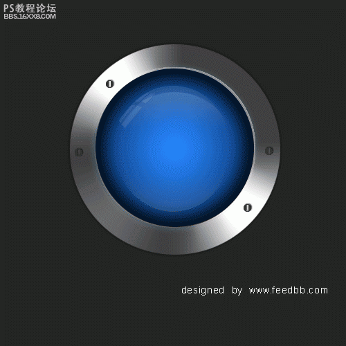 ps制作蓝色金属外环玻璃按钮