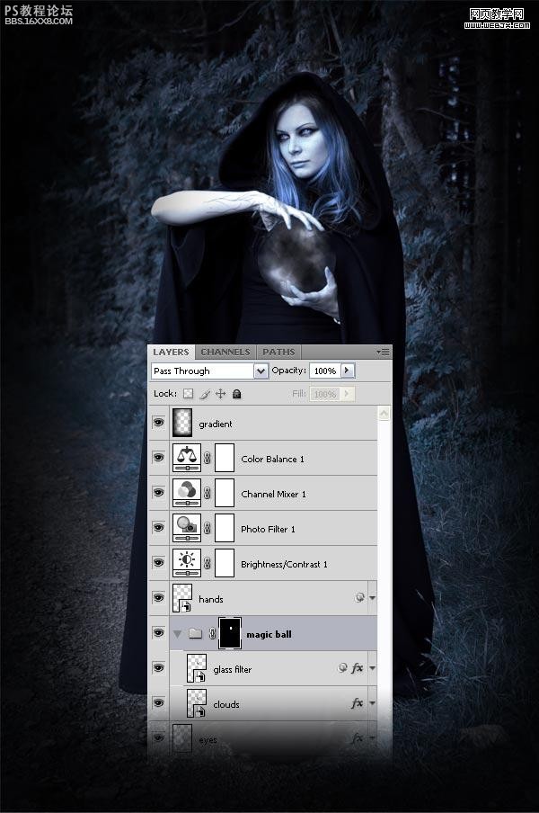 PS教程:详细制作手拿神秘魔法球的女巫师