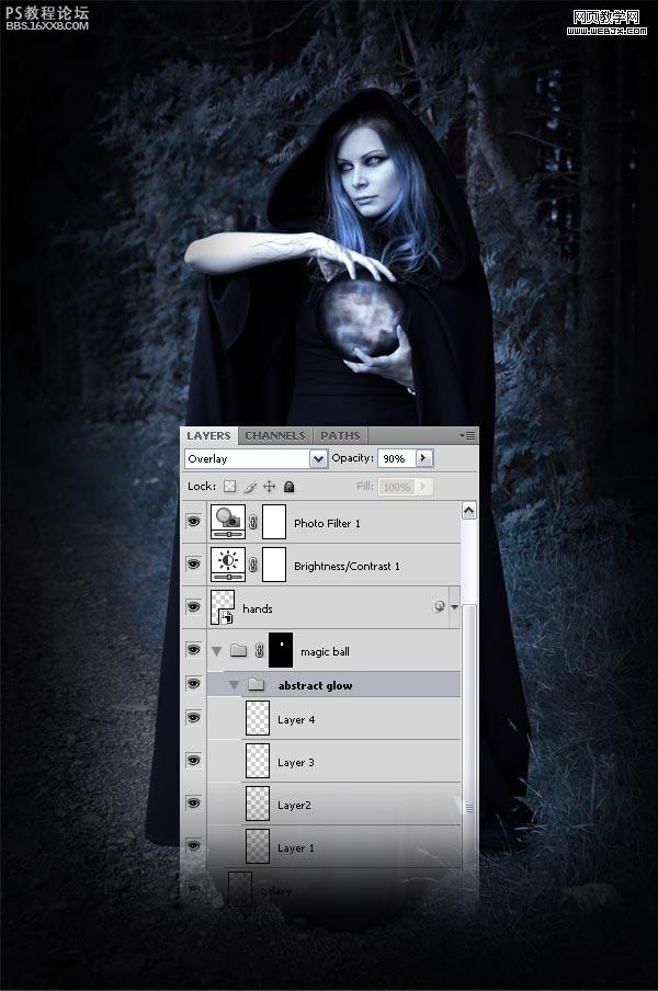 PS教程:詳細(xì)制作手拿神秘魔法球的女巫師