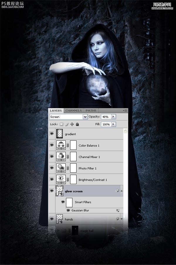 PS教程:详细制作手拿神秘魔法球的女巫师