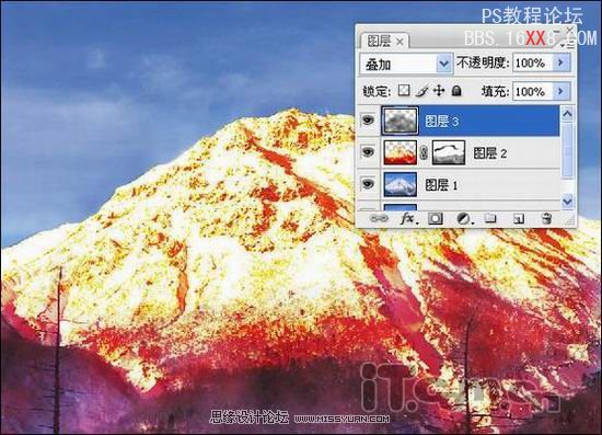 Photoshop把雪山變為火焰山的效果