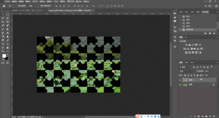 拼圖效果，制作荷塘月色拼圖效果