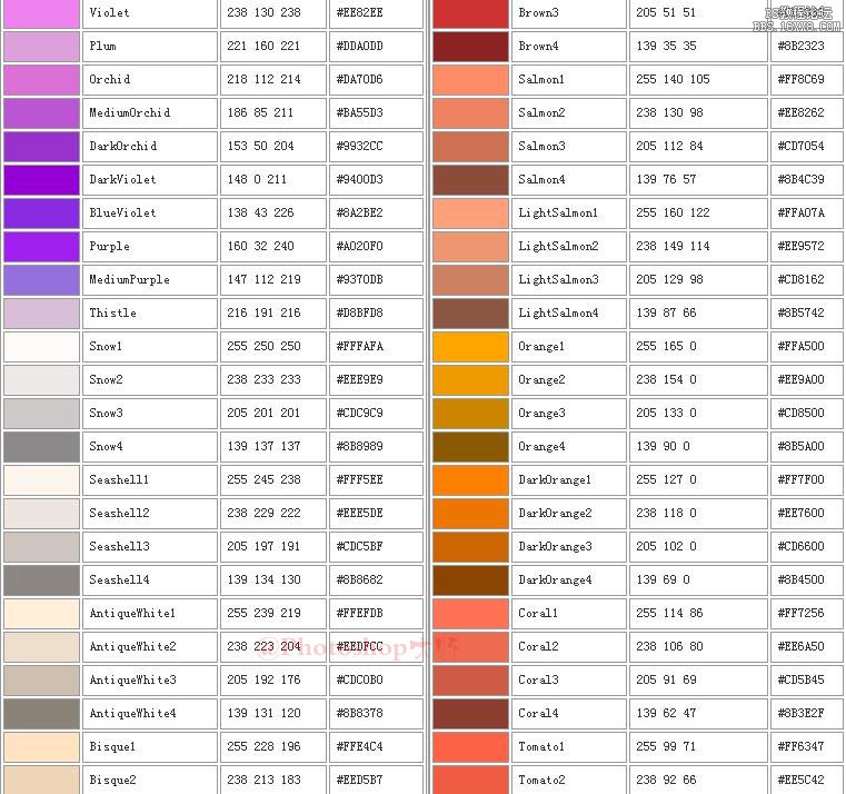 Photoshop 配色卡 （附带RGB色值）