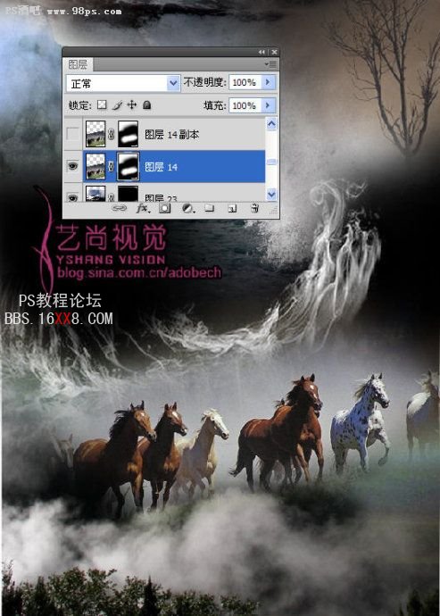 photoshop合成教程:暮色下骏马奔腾的壮观场景