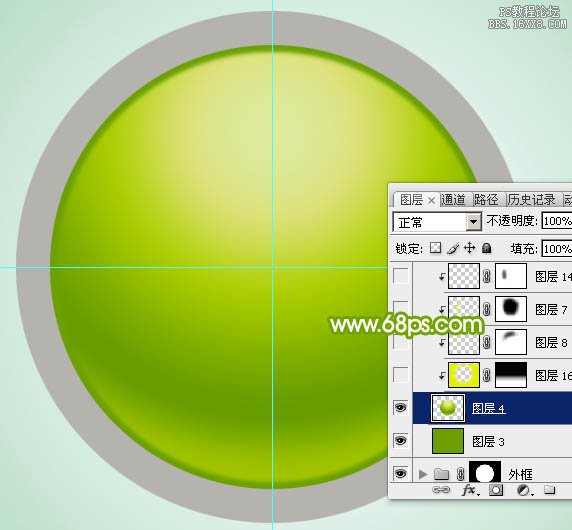 ps绿色圆形水晶按钮教程