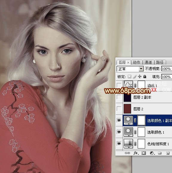 Photoshop調出人物圖片高雅純美的淡紅色