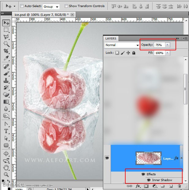 ps CS5利用3D功能打造逼真冰冻樱桃特效