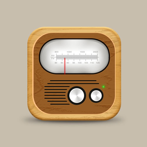 图标设计，设计黄色渐变木质复古收音机UI图标