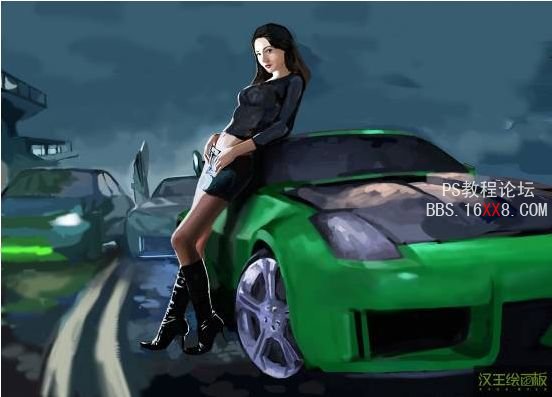 PhotoShop使用繪畫板繪制香車美女的教程