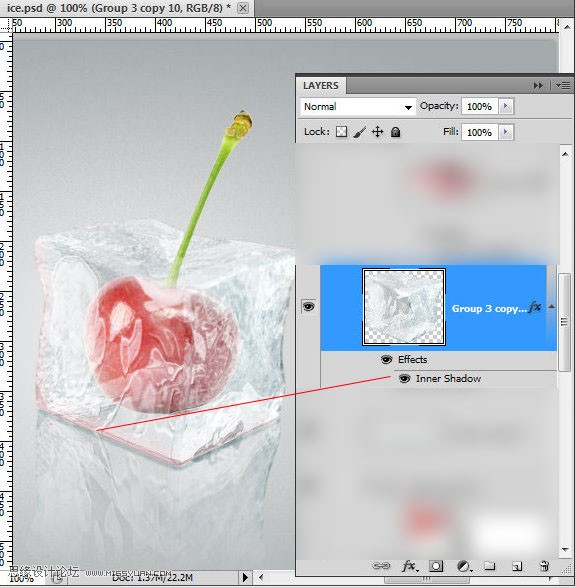 ps CS5利用3D功能打造逼真冰冻樱桃特效