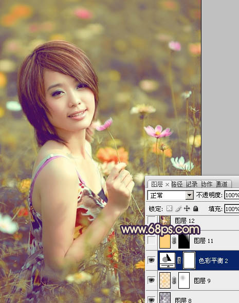 Photosho处理花景美女图片流行的淡暖色