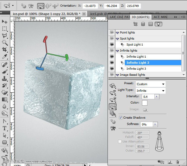 ps CS5利用3D功能打造逼真冰冻樱桃特效