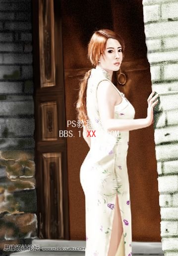 Photoshop教程:手绘中国风的旗袍美女