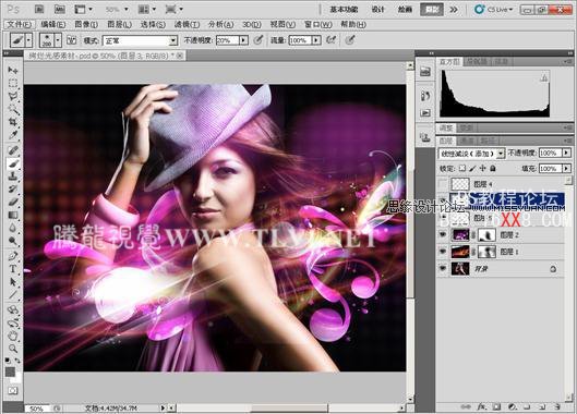 Photoshop cs5制作流光溢彩的光效美女背景