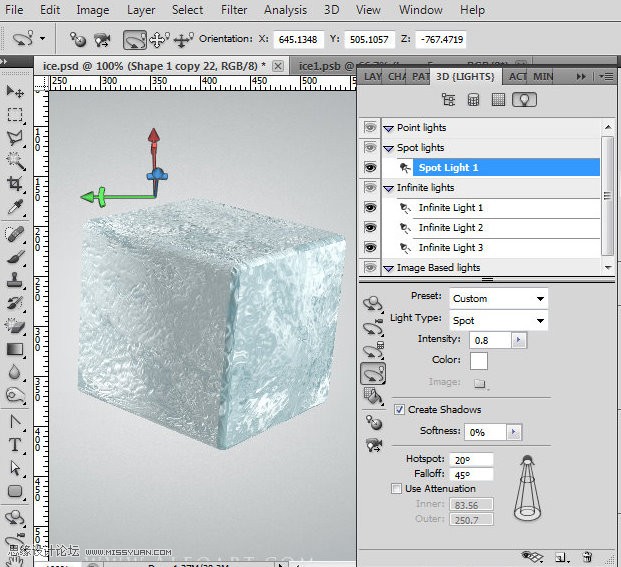 ps CS5利用3D功能打造逼真冰冻樱桃特效