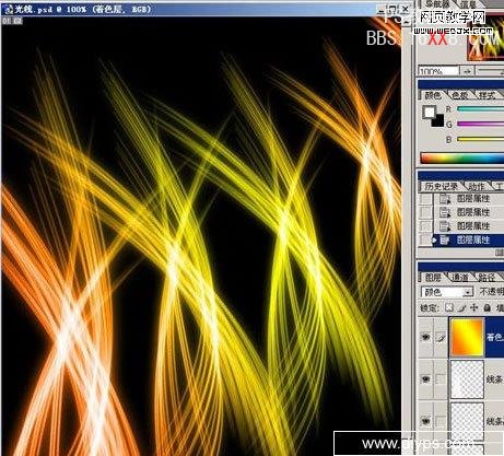 PS入门教程:炫彩缤纷的两头细的光线