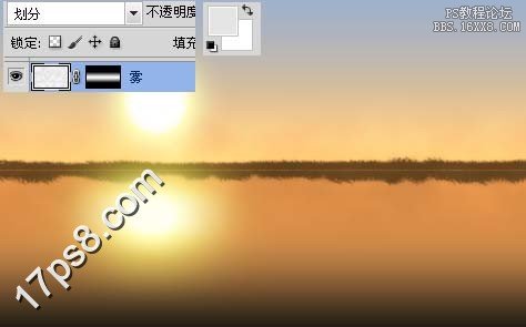 ps绘制湖边初升的太阳的教程