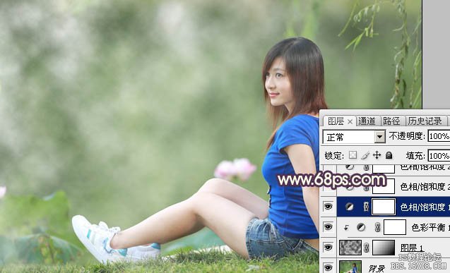 ps調(diào)出坐湖邊的藍衣服美女圖片教程