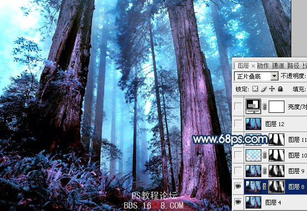 Photoshop打造暗调蓝紫色的森林图片
