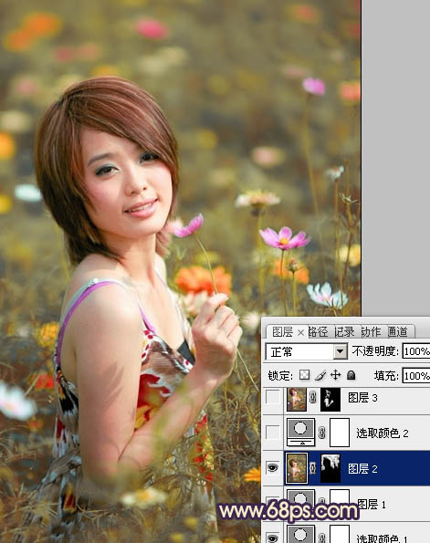 Photosho處理花景美女圖片流行的淡暖色