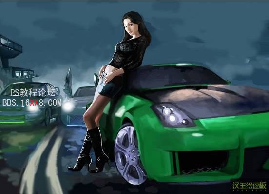 PhotoShop使用繪畫板繪制香車美女的教程