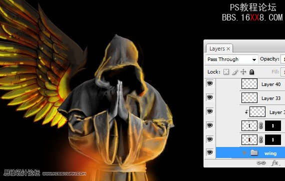 PhotoShop教程:合成燃烧的羽翼僧侣