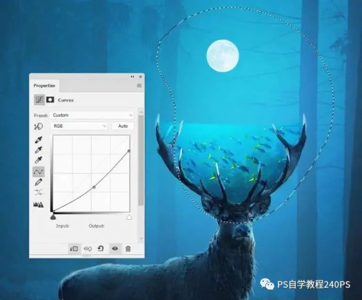 奇幻合成，合成鹿角中的神秘水世界