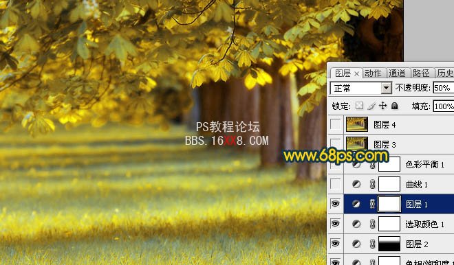 Photoshop調出綠蔭樹林燦爛金色調