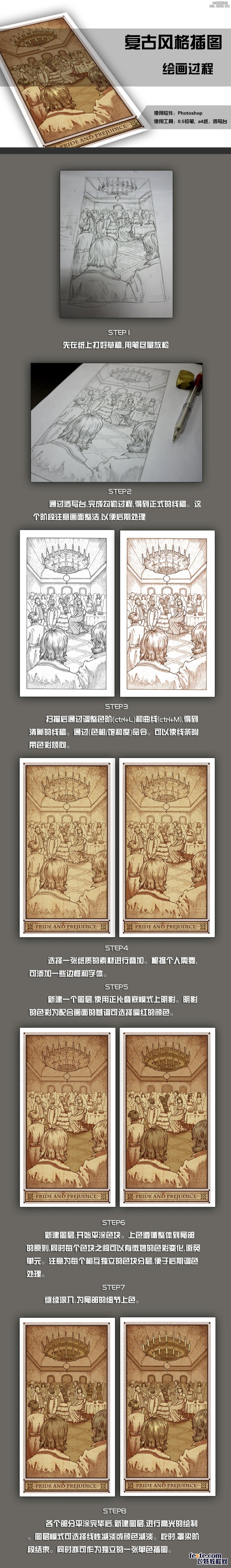 ps绘制复古风格插画教程