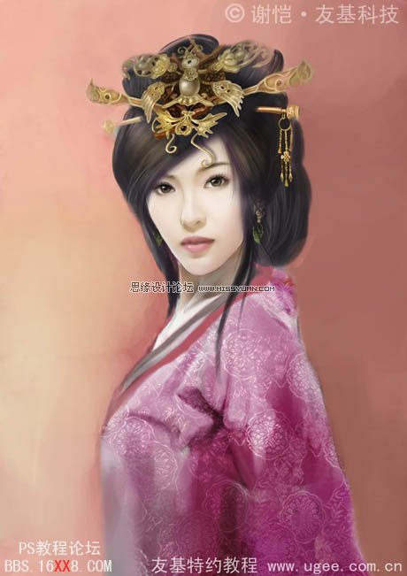 Photoshop手绘华丽的古典美女插画