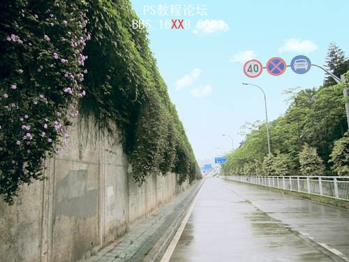 Photoshop调出公路图片青绿的色调