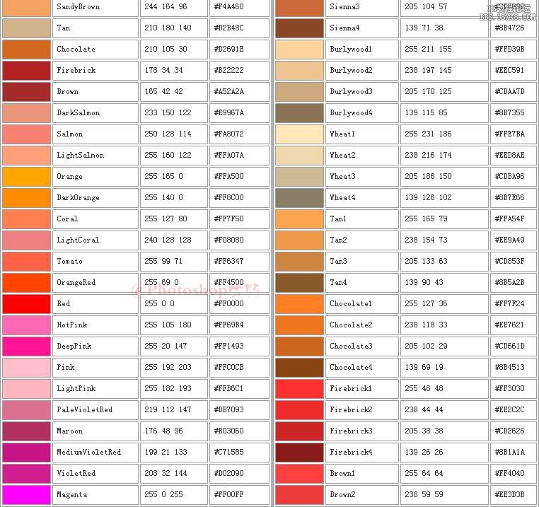 Photoshop 配色卡 （附带RGB色值）