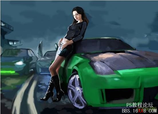 PhotoShop使用繪畫板繪制香車美女的教程