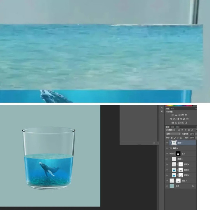 创意合成，通过PS设计玻璃杯里的海洋世界