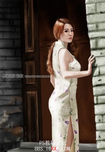 Photoshop教程:手绘中国风的旗袍美女