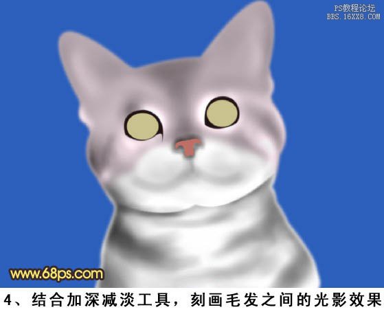 PS鼠绘神态可爱的小灰猫