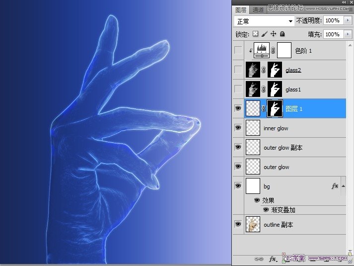 ps把手制作成水晶玻璃效果