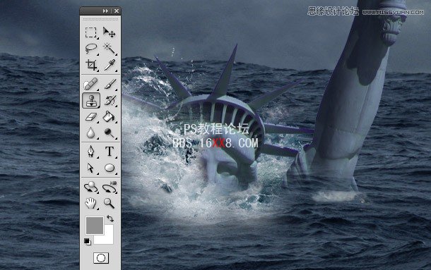 Photoshop教程:合成被海水淹没的自由女神像