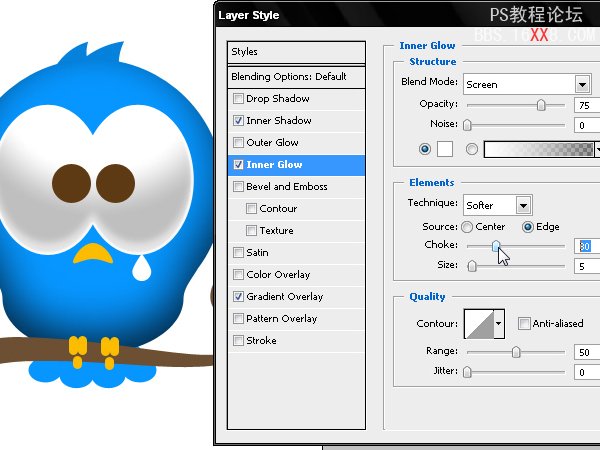 PhotoShop绘制可爱的Twriter小鸟的教程