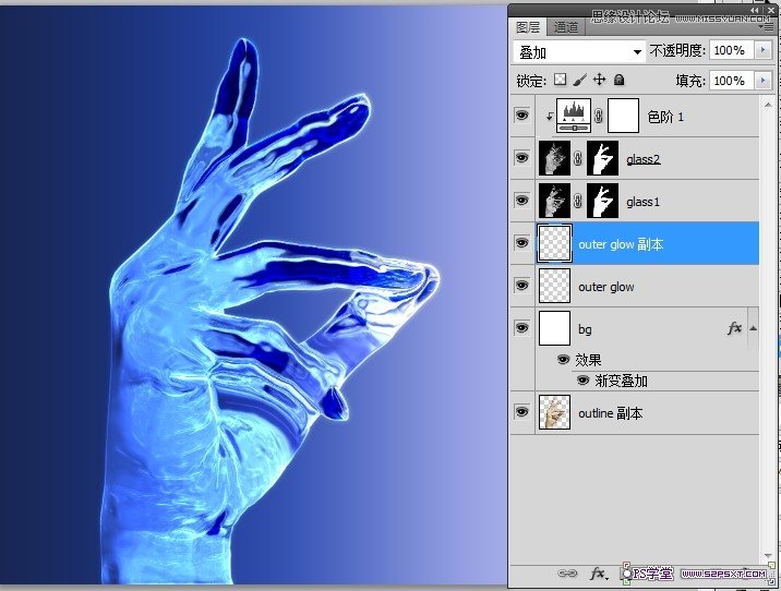 ps把手制作成水晶玻璃效果