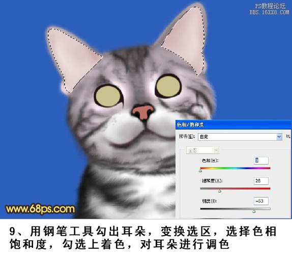 PS鼠绘神态可爱的小灰猫