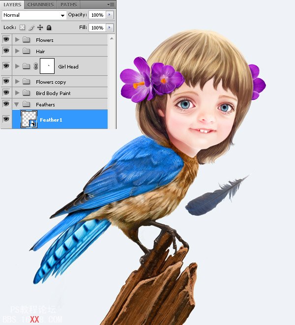 PHOTOSHOP教程:創(chuàng)建一個夢幻的小鳥女孩畫像