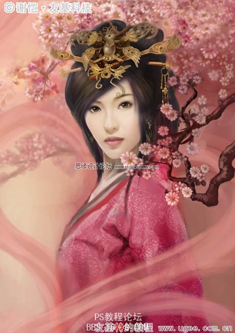 Photoshop手繪華麗的古典美女插畫