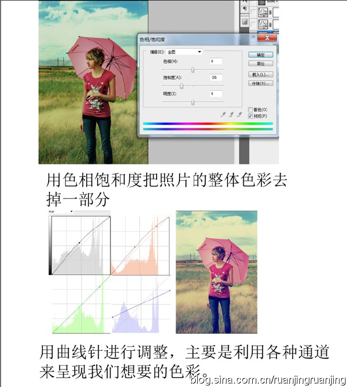 PS调色教程:给外景打伞MM调出漂亮怀旧