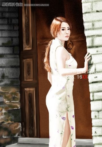 Photoshop教程:手绘中国风的旗袍美女