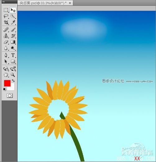 Photoshop教程:绘制矢量效果的向日葵