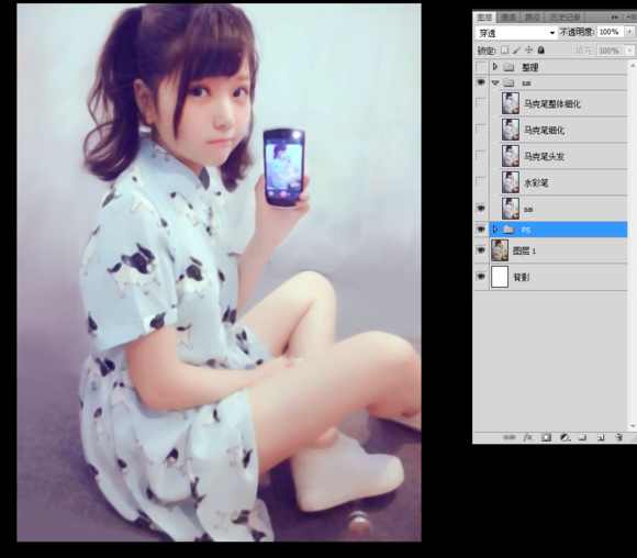 SAI教程，結合ps制作出可愛的00后美女照片